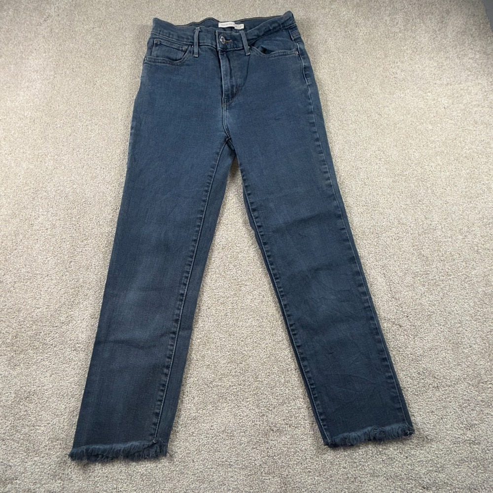 Levi's 724 Jeans Womens 27 Blue Denim Dark Wash High Rise Straight Fit‎ Raw Hem